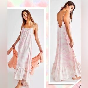 NWOT Free People Full On Maxi Slip Dress in Flower Combo (Light Pink on Ivory)